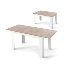 Mesa de Comedor Extensible Moderna con Patas en L y Superficie Ajustable Industrial 110 KG 158 x 70 x 76cm Blanco y Natural