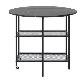 Mesa de Comedor Plegable Móvil con Mesa Redonda de Hoja y con 2 Estantes y Ruedas Bloqueables para Comedor Estar 100 x 100 x 80 cm Negro