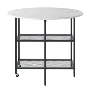 Mesa de Comedor Plegable Móvil con Mesa Redonda de Hoja y con 2 Estantes y Ruedas Bloqueables para Comedor Estar 100 x 100 x 80 cm Blanco