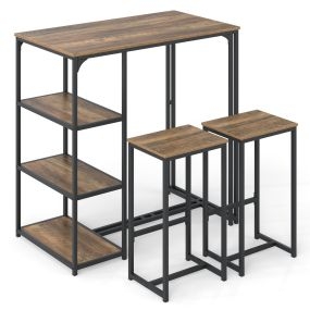 Conjunto de Mesa de Bar de 3 Piezas para 2 Personas Mesa de Comedor con 2 Taburetes 3 Estantes Set de Muebles de Bar para Cocinas Café