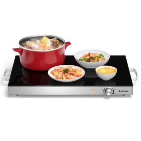 Bandeja calentadora de acero inoxidable 300W con tapa de vidrio templado y temperatura ajustable