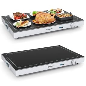 Bandeja calentadora eléctrica con temperatura ajustable y tapa de vidrio templado