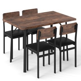 Juego Comedor 5 Piezas Mesa Industrial y 4 Sillas Tapizadas con Patas Metal Ahorra Espacio para Apartamentos o Espacios Pequeños Café