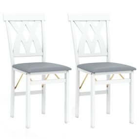 Conjunto de 2 Sillas de Comedor Plegables de Madera Piel Sintética con Estructura de Madera de Caucho Asiento Acolchado Gris y Blanco