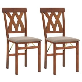 Conjunto de 2 Sillas de Comedor Plegables de Madera Piel Sintética con Estructura de Madera de Caucho Asiento Acolchado Nuez