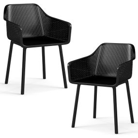 Juego de 2 Sillas Comedor Plástico con Respaldo Malla Transpirable y Patas Robustas para Comedor Estudio o Sala de Estar Negro