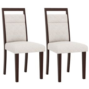Juego de 2 Sillas de Comedor Tapizadas Silla de Cocina con Asiento Acolchado y Respaldo Inclinable Patas de Madera de Caucho Asa Beige