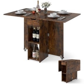 Mesa de Comedor Extensible con 2 Ruedas Mesa de Cocina Plegable con Estante Cajón de 2 Capas Alas Abatibles 120 x 72 x 75 cm Marrón Rústico