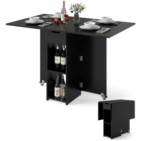 Mesa de Comedor Extensible con 2 Ruedas Mesa de Cocina Plegable con Estante Cajón de 2 Capas Alas Abatibles 120 x 72 x 75 cm Negro