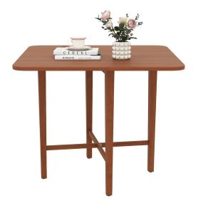 Mesa de Comedor Cuadrada de Madera con 2 Paneles Abatibles Patas de Madera Maciza de Caucho para Sala de Estar Nuez