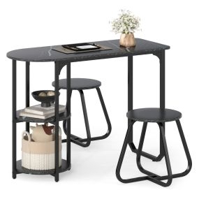 Juego Mesa Comedor Industrial 3 Piezas Mesa Madera Metal 2 Taburetes Estantes Almacenamiento Compacto Espacios Pequeños Negro