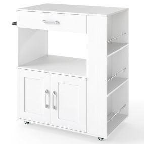 Isla de Cocina Móvil con Ruedas Bloqueables Cubo Abierto Doble Cara Estantes Laterales Cajón Toallero para Sala Comedor Pasillo Blanco