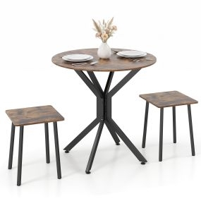 Juego de 1 Mesa Redonda Plegable y 2 Taburetes Estable Resistente Gran Capacidad de Carga Fácil de Guardar Comedor 80 x 80 x 76 cm Marrón