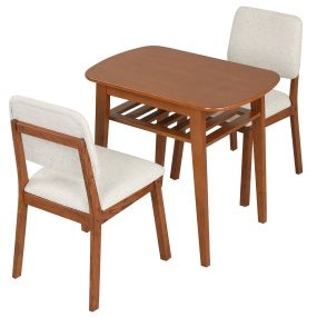 Conjunto de comedor 1 mesa y 2 sillas con cojín de tela marrón 80 x 53 x 74 cm