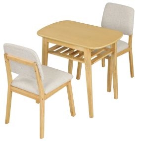 Conjunto de comedor 1 mesa y 2 sillas con cojín de tela resistente 80 x 53 x 74 cm natural