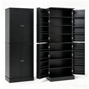 Alacena de cocina alta con estantes regulables y porta condimentos, 60 x 35 x 166,5 cm, negro