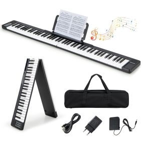 Piano Digital de 88 Teclas Plegable con Bluetooth MIDI Altavoces Dobles Pedal Sostenido y Bolsa de Transporte Negro y Blanco