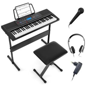 Teclado Electrónico Portátil de 61 Teclas con Atril y Banco Juego Completo de Piano Digital con 300 Timbres 300 Ritmos 50 Canciones Demo