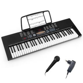Teclado Electrónico de 61 Teclas con 300 Ritmos 3 Modos de Enseñanza Pantalla LED Teclado Doble Micrófono
