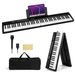 Teclado Piano Eléctrico Plegable de 88 Teclas Portátil Semipesado de Tamaño Completo con MIDI 128 x 23 x 6 cm-Negro