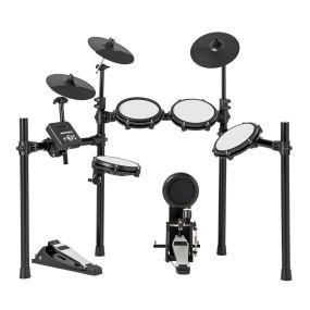 Set de Batería Eléctrica Kit de Batería Plegable con Almohadillas de Malla de 21 CM Platillos de 245 CM 225 Sonidos y 30 Demos Negro