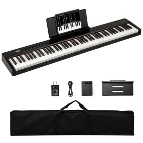 Teclado de Piano de Tamaño Completo de 88 Teclas y Sensible a la Velocidad con Múltiples Fuentes de Audio MIDI Pedal Atri Negro