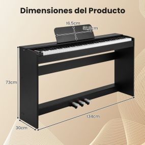 Piano Digital de 88 Teclas con Acción de Martillo y Banco Regulable con Almacenamiento para Dúo de 2 Personas con Cojín Negro