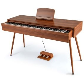 Teclado con Acción de Martillo Graduado y 88 Teclas Ponderadas Piano Eléctrico de Tamaño Completo con Cajón Extraíble Función Marrón