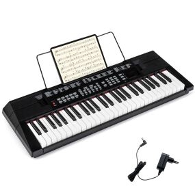 Teclado de Piano de 54 Teclas para Principiantes Kit de Teclado Eléctrico con 200 Ritmos y 200 Tonos 60 Demostraciones Atril Negro