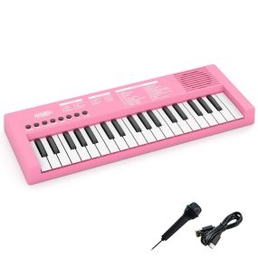 Teclado de Piano para Niños Piano Eléctrico Portátil de 37 Teclas con 8 Ritmos 8 Tonos y 22 Demos Instrumento Musical Electrónico Rosa