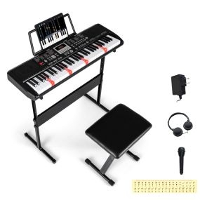 Teclado de 61 Teclas para Principiantes con Soporte y Taburete Ajustables 200 Ritmos y Tonos 70 Demos para Todas las Edades Negro