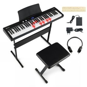 Teclado de 61 Teclas para Principiantes con Soporte y Banqueta Ajustables 128 Ritmos y Tonos 80 Demos para Todas las Edades Negro