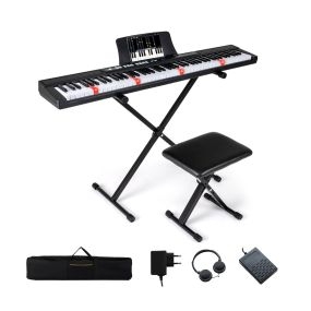 Teclado de Piano Eléctrico de 88 Teclas Piano Digital con Soporte Ajustable y Taburete Teclado Sensible de Tamaño Completo Función MIDI Negro