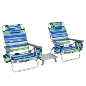 Juego de 2 sillas reclinables con mesa enrollable para camping exterior azul y verde