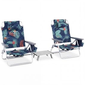 Juego de 3 piezas mesa y sillas de playa plegables de aluminio con mochila y 5 posiciones tropical