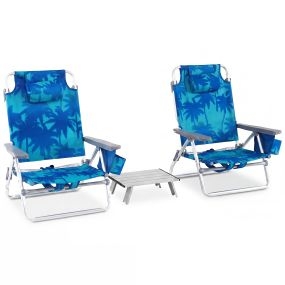 Juego de 3 piezas mesa y sillas de playa plegables con sillas reclinables y mesa de aluminio mochila 5 posiciones cocotero