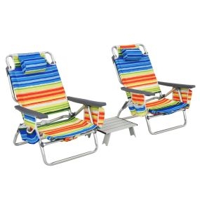 Juego de 2 sillas reclinables con mesa enrollable para camping exterior multicolor