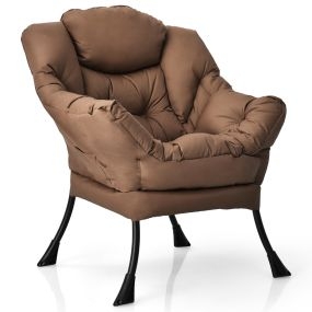 Silla Perezosa de Tela de Poliéster Moderna con Marco de Metal Tapizado con Bolsillo Lateral 75 x 81 x 94,5 cm-Marrón