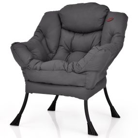 Silla Perezosa de Tela de Poliéster Moderna con Marco de Metal Tapizado con Bolsillo Lateral 75 x 81 x 94,5 cm-Gris