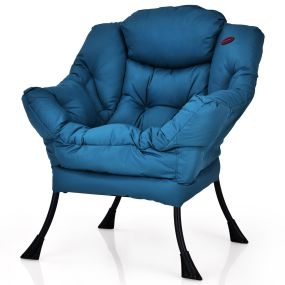 Silla Perezosa de Tela de Poliéster Moderna con Marco de Metal Tapizado con Bolsillo Lateral 75 x 81 x 94,5 cm-Azul marino