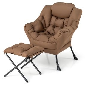 Sillón Reclinable con Otomana Butaca de Ocio con Almohada Reposapiés Reposabrazos Sofá para Salón Dormitorio 75 x 81 x 94,5 cm Marrón