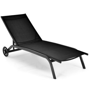 Tumbona regulable para patio con ruedas y tejido de secado rápido negra