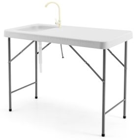 Mesa de limpieza de pescado portátil plegable con fregadero, grifo y tubo de drenaje 115 x 59 x 93,5 cm