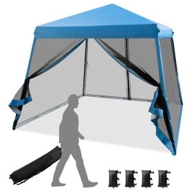 Carpa plegable instantánea 3x3 m para exterior con patas inclinadas, paredes laterales y altura regulable azul