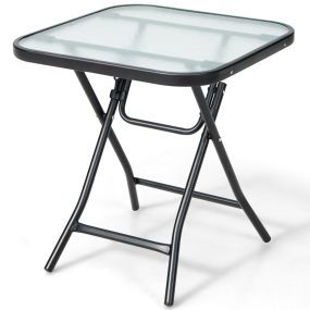 Mesa de Bistro para Patio Mesa de Comedor Cuadrada de 46,5 cm con Marco Antioxidante Tapa de Cristal Templado para Piscina Balcón Negro