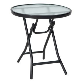 Mesa de Comedor para Patio Mesa Redonda de 46 cm con Tablero de Cristal Templado Estructura Antioxidante y Marco en X para Jardín Negro