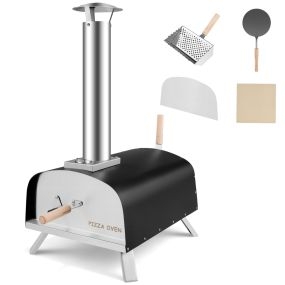 Horno de pizza de exterior portátil de hierro con chimenea extraíble 42 x 81 x 84,5 cm negro