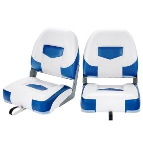 Set de 2 sillas plegables para barco con respaldo bajo y espuma azul y blanco 50 x 42 x 52 cm