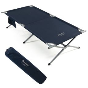 Cama de camping plegable portátil impermeable azul con bolsa de transporte, carga 150 kg, 214,5 x 106 x 49,5 cm