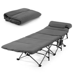 Cama de camping plegable con colchón y almohada extraíbles 150 kg 185 x 65 x 41-53 cm gris